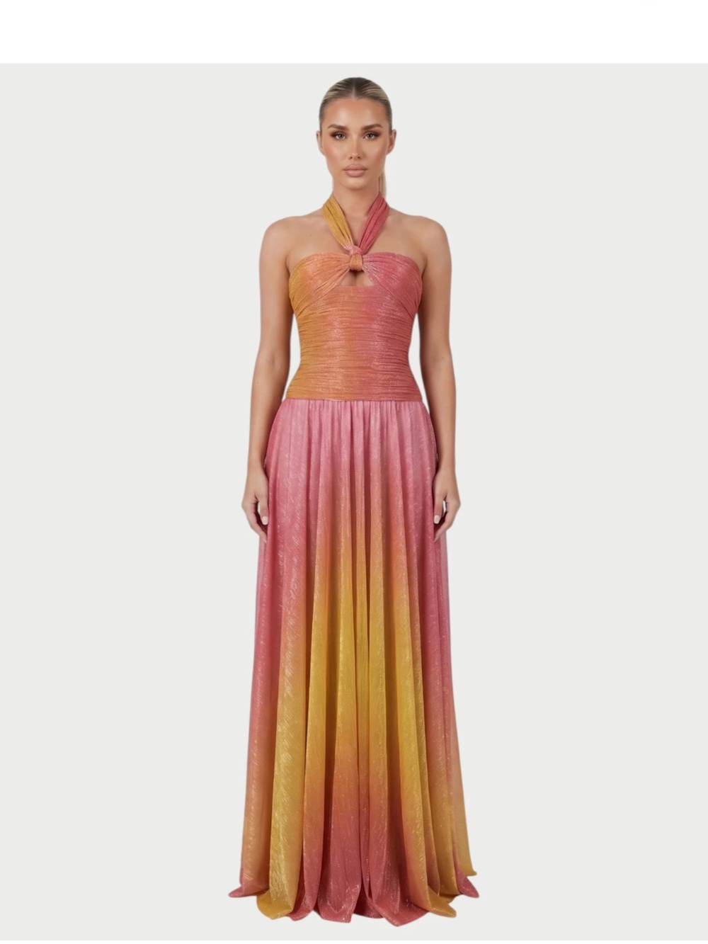 Sunset Ombre Halter Maxi Dress in Pink and Gold